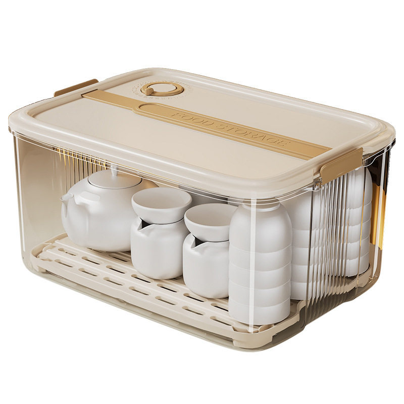 Tea Set and Teacup Storage Box, Dust-Proof, Transparent, Kung Fu Teapot and Wine Glass Storage Rack with Lid, Cabinet Organizer