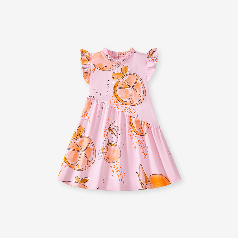 Girls' New Summer Short-Sleeve Cotton Dress from Source Factory, Cute Kids' Dress