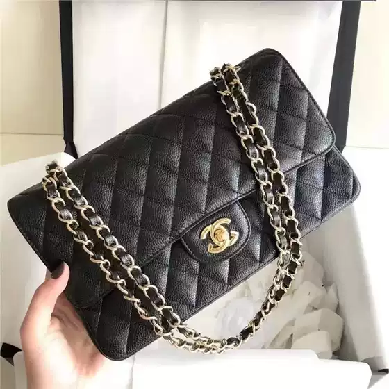 New Model with Logo, High-End Chanel-Style Caviar Leather Women's Bag, Cf Small Square Quilted Shoulder Crossbody Chain Bag