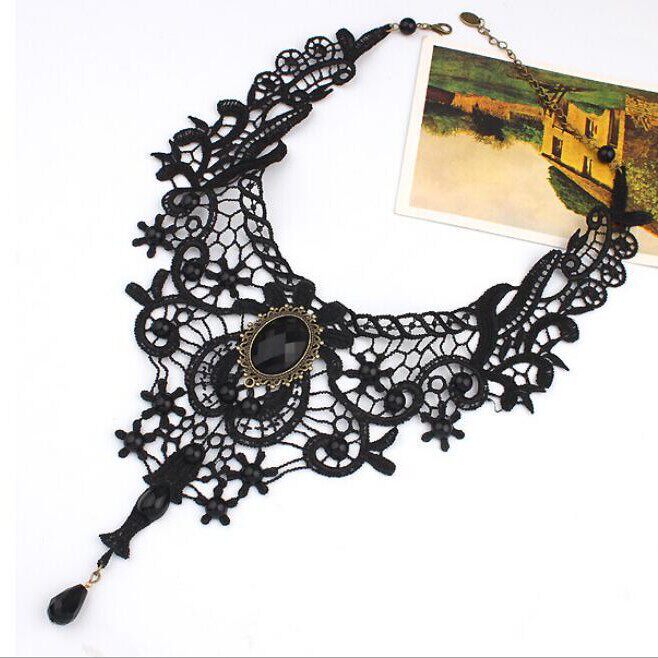 Gothic choker lace necklace women's necklace simple exaggerated black clavicle chain fake collar handmade jewelry
