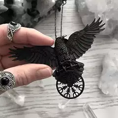 Foreign Trade Explosions Viking Retro Black Crow Pendant Necklace Hip Hop Punk Viking Rune Necklace Jewelry Wholesale