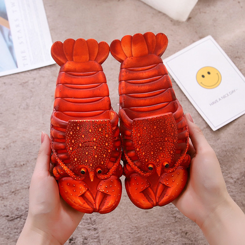 Summer Men and Women Couple Sandals Large Size Cartoon Lobster Slippers Funny Crayfish Beach Slippers Cross-Border