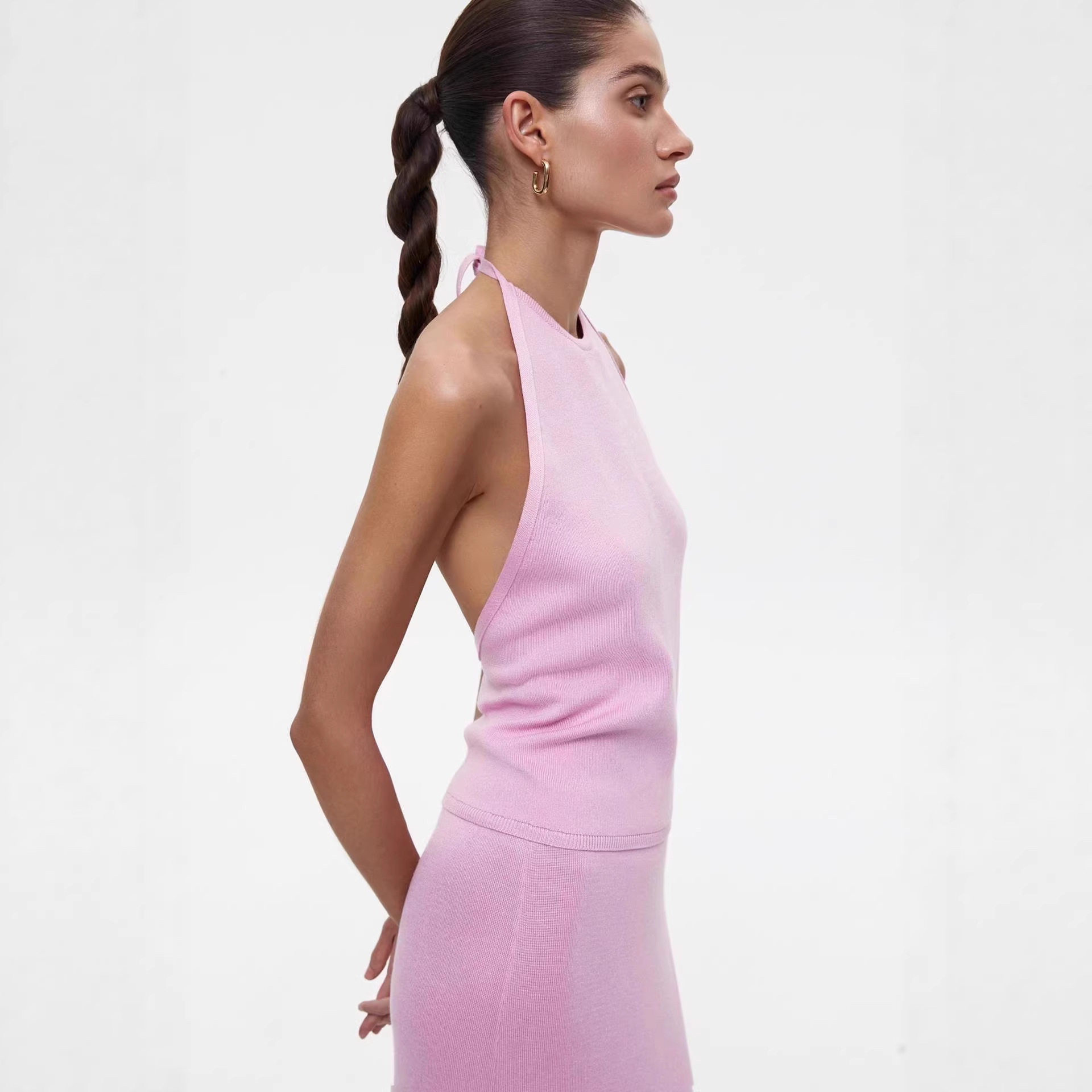 Backless Halter Top and Long Skirt Set Elegant Versatile Sexy Perfect for Parties and Beach Wear Wholesale Available