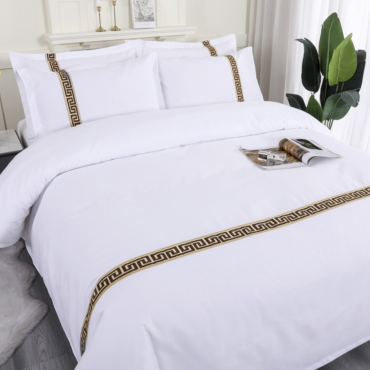 140g Brushed High-Quality Imitation Cotton, Star-Rated Hotel, Guesthouse, Homestay Brushed Pure White Three-Piece Set, Four-Piece Set, Fitted Sheet Style