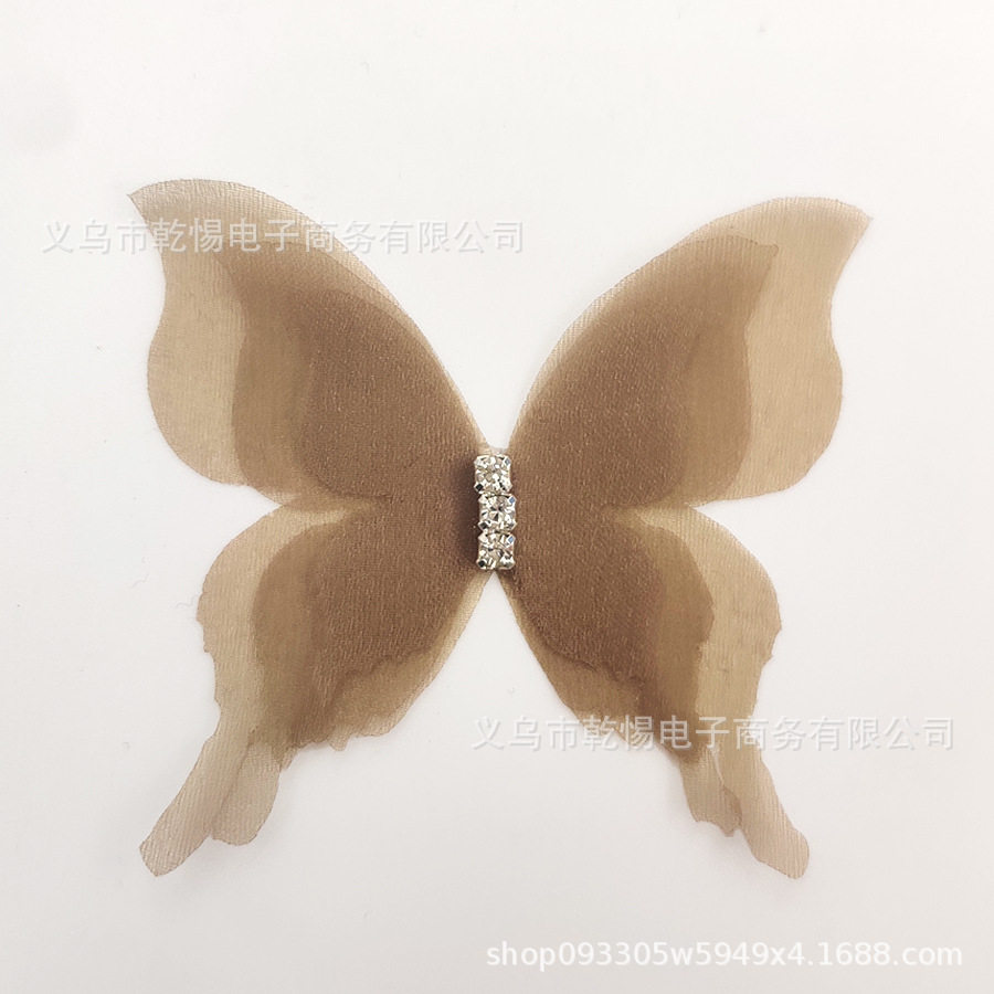 三层带钻蝴蝶布艺diy发饰配件服装辅料钻饰diy饰品薄纱三层蝴蝶
