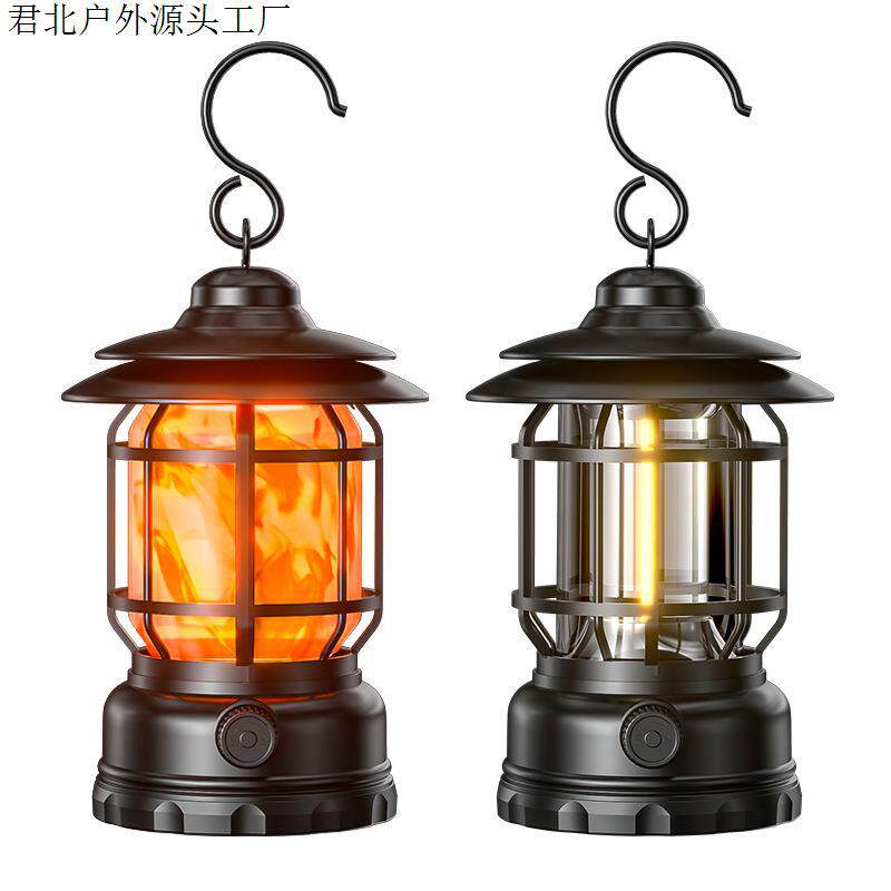 Junbei Outdoor Camping Tent Popular Camping Hand Lamp Flame Lamp Rechargeable Outdoor Lantern Horse Lantern Floodlight