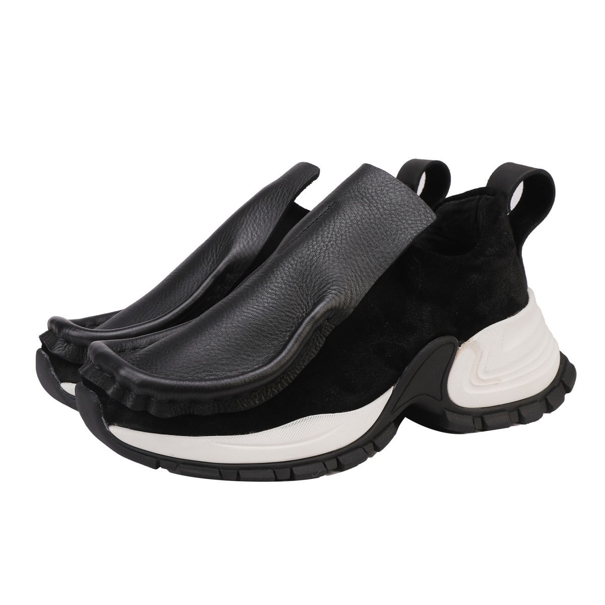 Giày sneaker nữ da bò thật đầu tròn gót vừa phong cách thanh lịch — đen, màu nâu