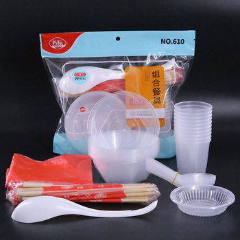 Disposable Tableware Set for Wedding Banquet, Household Use for 10 People, Thickened Rice Husk Cups and Bowls Tableware Set