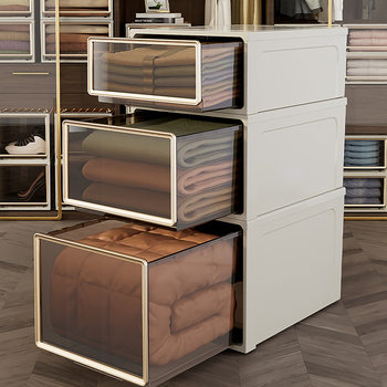 Drawer Type Storage Box Plastic Transparent Storage Cabinet Clothes Underwear Clothes Finishing Thickened Large Capacity Storage Box