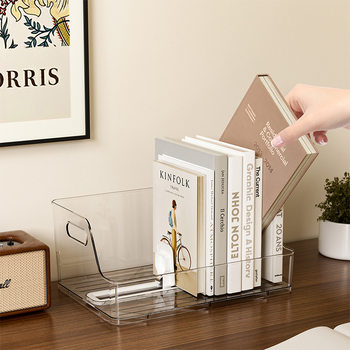Desktop Transparent Bookend Office Home Desktop Essentials Retractable Anti-Tip Storage Box Small Items Organizer