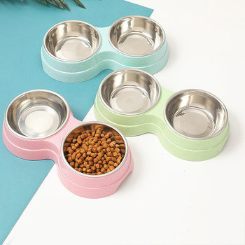 Pet bowl cat bowl Small Dog Bowl Pet stainless steel double bowl non-slip dog bowl pet supplies bowl cat and dog Basin