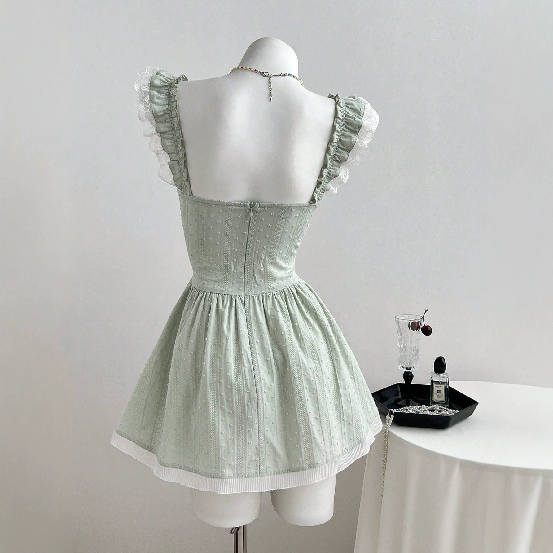 Lace Trim Bow Tie Mini Dress Womens Sleeveless Elegant Design Perfect for Parties Ready to Ship Low MOQ