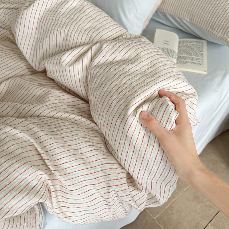 Minimalist Quiet Wind Stripe Jacquard Class A Cotton Four-Piece Set Cotton Bed Sheet Quilt Cover Bedding Wholesale Factory