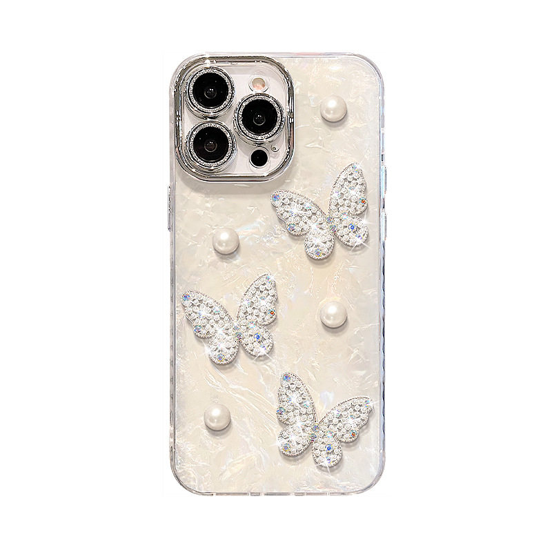Pearl Butterfly Bracelet for Apple 16promax Mobile Phone Case 15 Light Luxury 14 High Sense 13 Girls 12 Stereo
