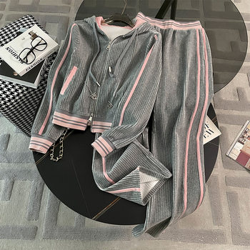 Hong Kong Style Fashion Internet Popular Sweat suit Women's Autumn New Fashion Brand Casual Slimming Wide Leg Pants Sports Two-piece Fashion Set
