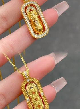 新款时尚金色镶钻貔貅金刚杵吊坠项链精致时尚民族风设计级感