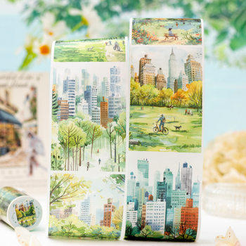 Free Moment Washi Tape Long Loop Tape Literary Hand-Painted Watercolor Street Flower Wall Garden Handbook Collage Paper