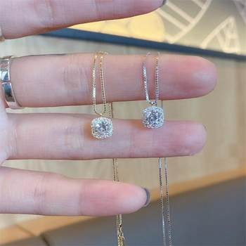 Small square diamond necklace for Women summer light luxury super shiny full diamond geometric square pendant clavicle chain Korean style fashionable elegant all-match