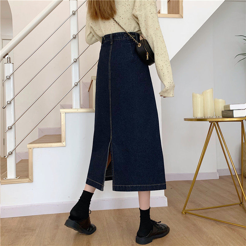 High Waisted A Line Midi Skirt Slim Fit Split Design Versatile Denim Perfect for Spring and Autumn Wholesale