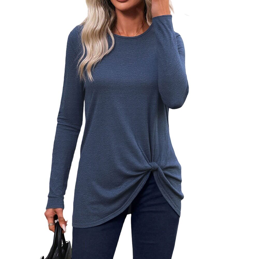 Casual Womens Long Sleeve T Shirt Solid Color Versatile Comfortable Fabric Spring Summer Office Wear Wholesale