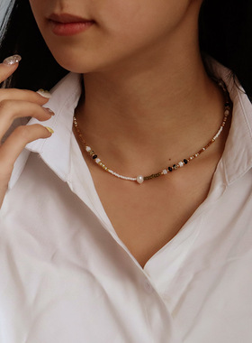 我的阿勒泰。中式手工天然石淡水珍珠串珠项链百搭小众简约锁骨链