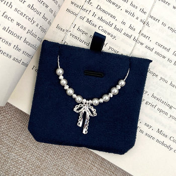 French Lace Bow Pendant Pearl Necklace for Women, Sweet and Exquisite Design, Fashionable Clavicle Chain, Versatile Necklace