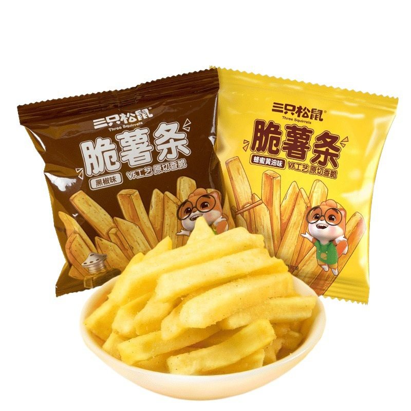 Three Squirrels Crispy French Fries 18Gx20 Bags Dormitory Internet Celebrity Casual Snacks Non-Puffed Crispy Potato Strips Wholesale