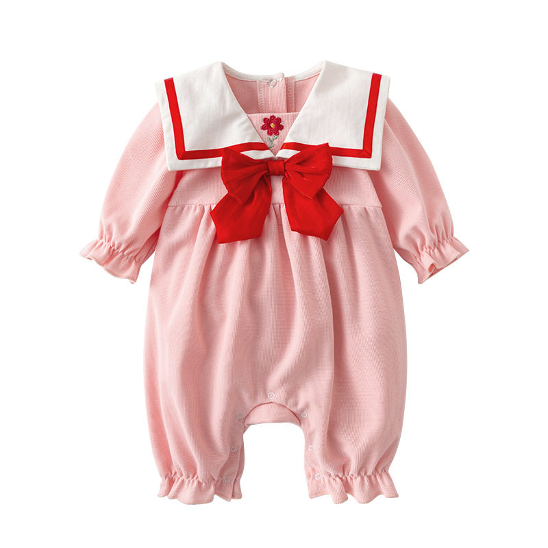 Baby Jumpsuit 2024 Autum New Baby Girl Clothes Little Red Flower Long-Sleeved Crawler Suit Infant and Toddler Clothing Dropshipping