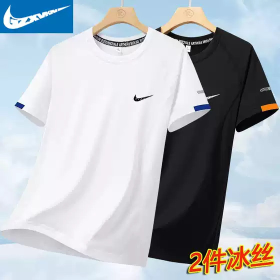 Drop Shipping Brand Ice Silk Quick-drying t-shirt Men's Summer New Ice Silk Breathable top Running Fitness Loose Sports