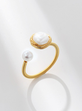 戴拉正品时尚开口淡水珍珠戒指