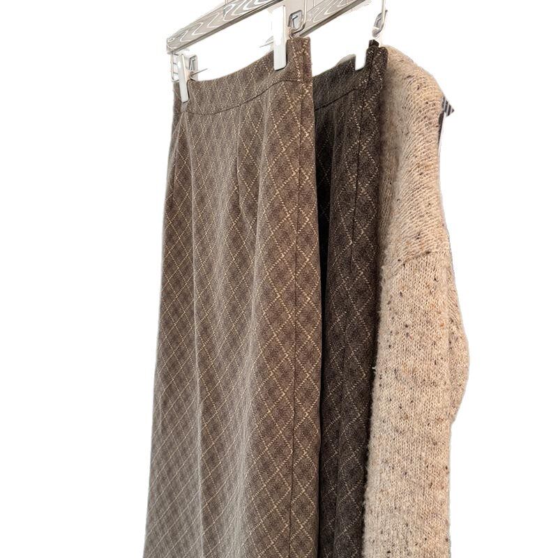 Plus Size High Waist A Line Wool Skirt Thickened Vintage Diamond Plaid Autumn Winter Fashion Wholesale Available