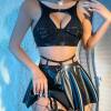 2023 New Foreign Trade Hot Lace Sexy Lingerie Suit Sexy Bra Suit Solid Color Leather