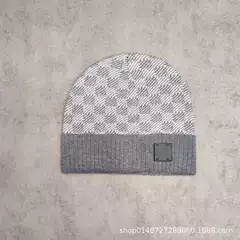 Cross-border European and American Autumn and Winter New Men's Checkerboard Jacquard Knitted Wool Hat Cold Hat Thin