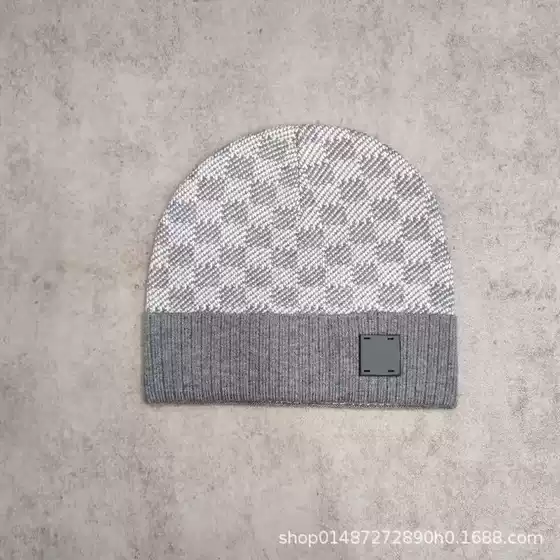 Cross-border European and American Autumn and Winter New Men's Checkerboard Jacquard Knitted Wool Hat Cold Hat Thin
