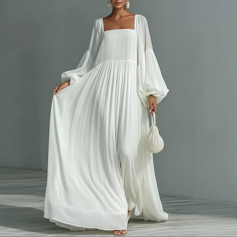 Spring Womens Dress Square Neck Lantern Sleeves Flared Hem Casual Style for Everyday Wear Wholesale Available