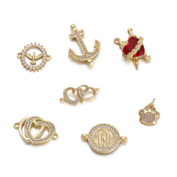 Cross-border golden fashion pendant red zirconium love cute bear claw ship anchor bracelet jewelry accessories ladies diy necklace