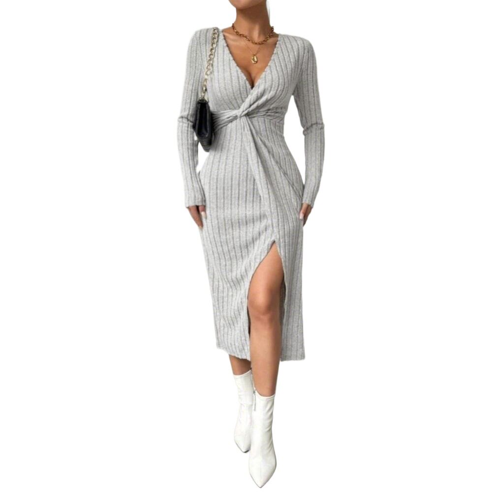 Elegant High Waisted Midi Dress Simple Design Side Slit Spring Summer Wholesale Available custom packaging
