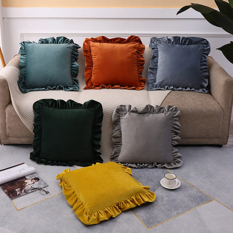Amazon Nordic ins Style Pillowcase Velvet Solid Color Bedside Pillowcase Ruffled Sofa Cushion Cover