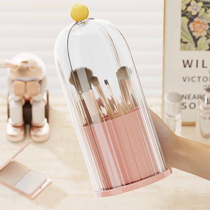 Makeup Brush Storage Tube Rotating Dust-Proof Dressing Table Cosmetics Storage Box Lipstick Eye Shadow Storage Rack Desktop Pen Holder