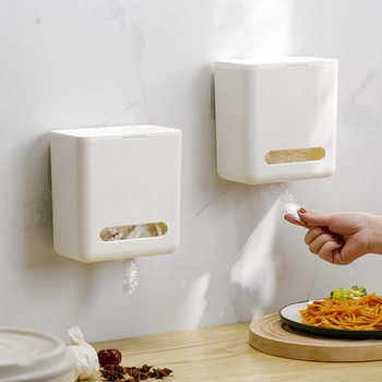 Disposable plastic wrap storage box artifact removable wall-mounted household kitchen punch-free fresh-keeping bag cover box