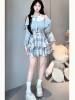 Plus Size Fat mm Autumn and Winter New Knitted Off-Shoulder Top with Plaid Waist Fishbone Cover-Up Slimming Look Short Skirt Two-Piece Set