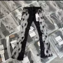 Spring/Summer New High Street Trendy Brand Men's Elastic Slim Fit Small Leggings Paint Splashing Ink Personalized Trendy Casual Jeans