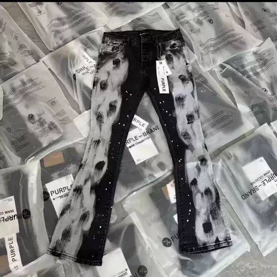 Spring/Summer New High Street Trendy Brand Men's Elastic Slim Fit Small Leggings Paint Splashing Ink Personalized Trendy Casual Jeans