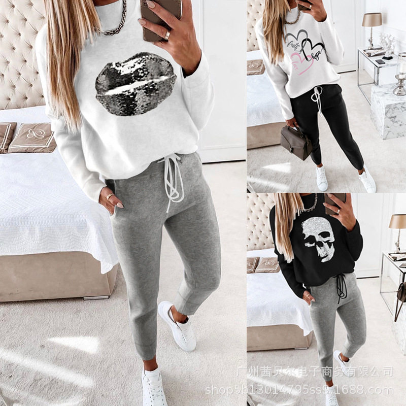 (Suit) 2020 European and American New Style High-Neck Long Pants Casual Two-Piece Set Autumn and Winter Sweatshirt for Women Ys2455 Fashionable Casual
