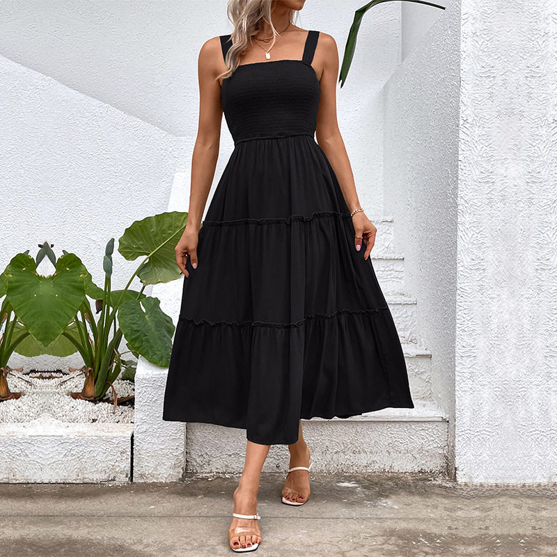 Casual Summer Dress Solid Color Adjustable Straps Waist Tie Design Beach Vacation Essential Wholesale Available