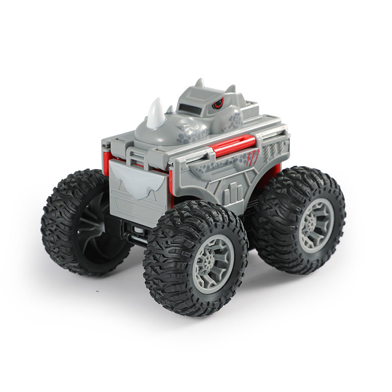 跨境大脚双面变形反转越野车儿童卡通恐龙惯性越野车六一车子玩具