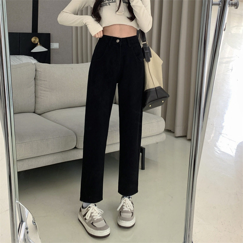 High Waisted Straight Leg Jeans for Women Loose Fit Slimming Black Color Spring and Autumn Style Wholesale Available
