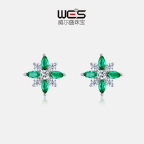 2024WES new S925 silver breeding Zum green earnail female four-leaf grass fresher fashion ear decoration holiday gift