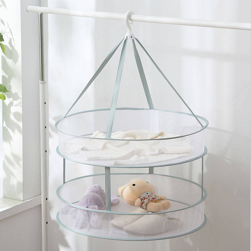 Foldable Windproof Clothes Drying Net, Clothes Basket, Flat Drying Net for Clothes, Sock and Underwear Drying Basket, Double-Layer Design