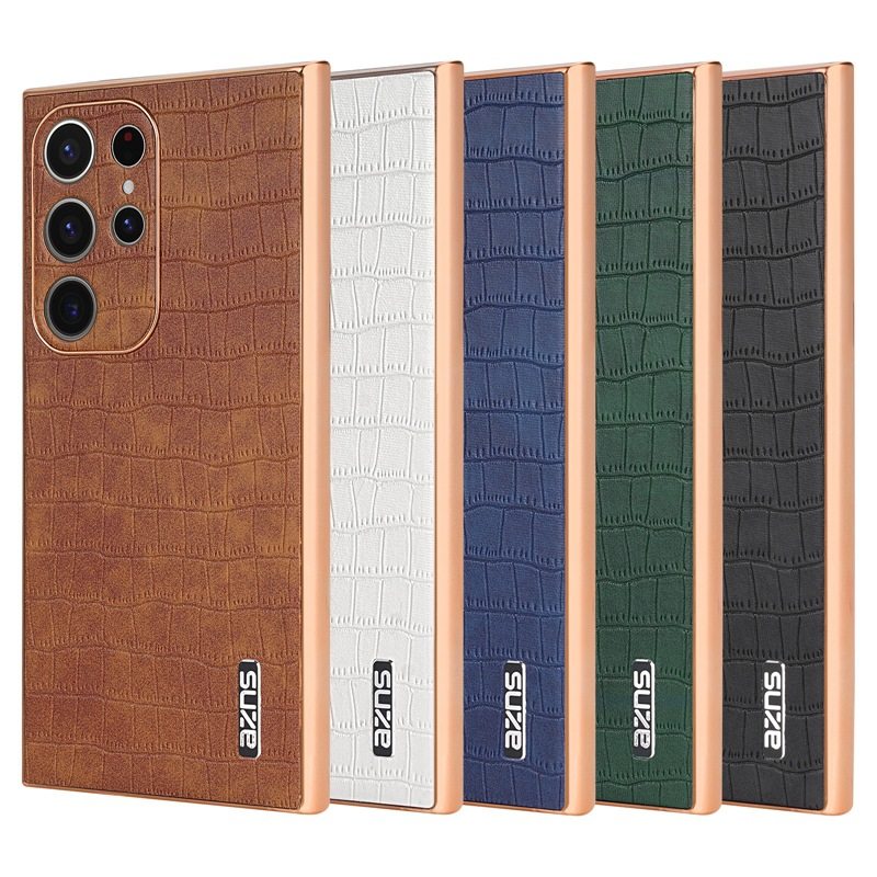 For Samsung S25Ultra Crocodile Embossed Phone Case S24FE Electroplated Border A56 Protective Case A35 Tide